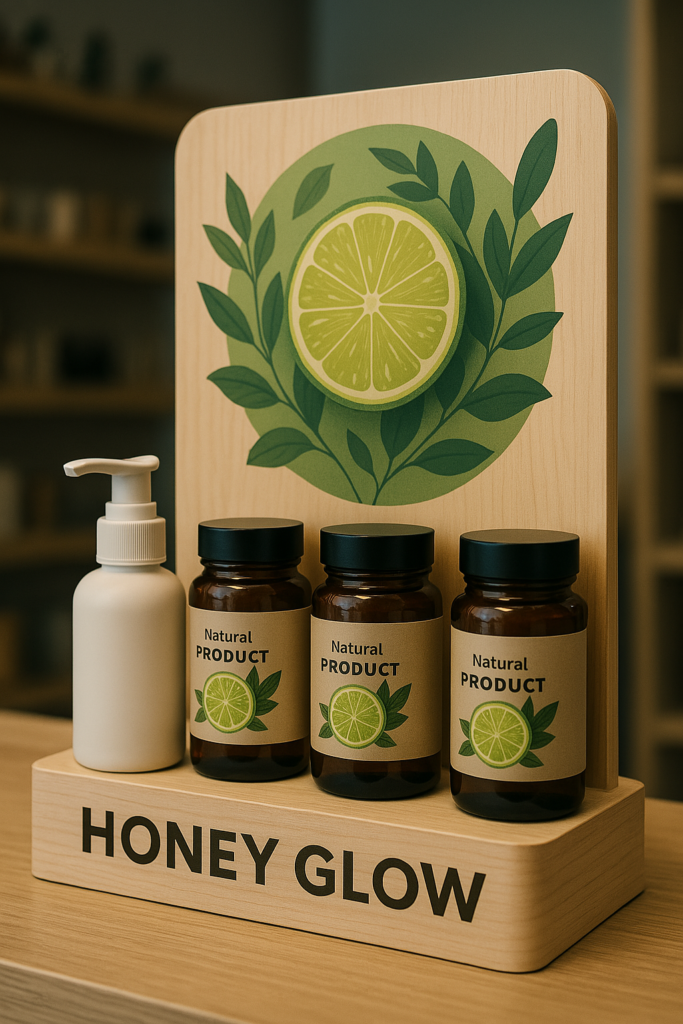 Exhibidor de material POP personalizado para productos naturales en Bogotá